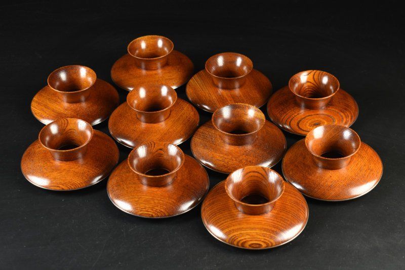 蔵A5266b 塗師 堅地屋清兵衛 堅清 銀縁 茶基 茶台 天目台 十客 共箱