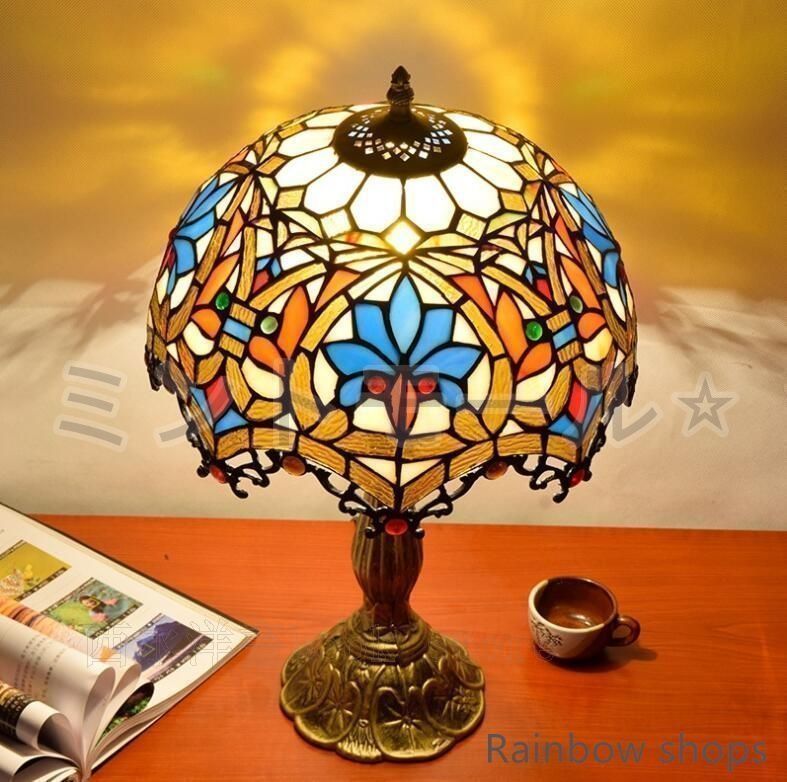 ステンドランプ 電気スタンド テーブルライト 花柄 レトロな雰囲気がおしゃれヴィンテージティファニー技法デスクライト NEXPOTALLINN_EU