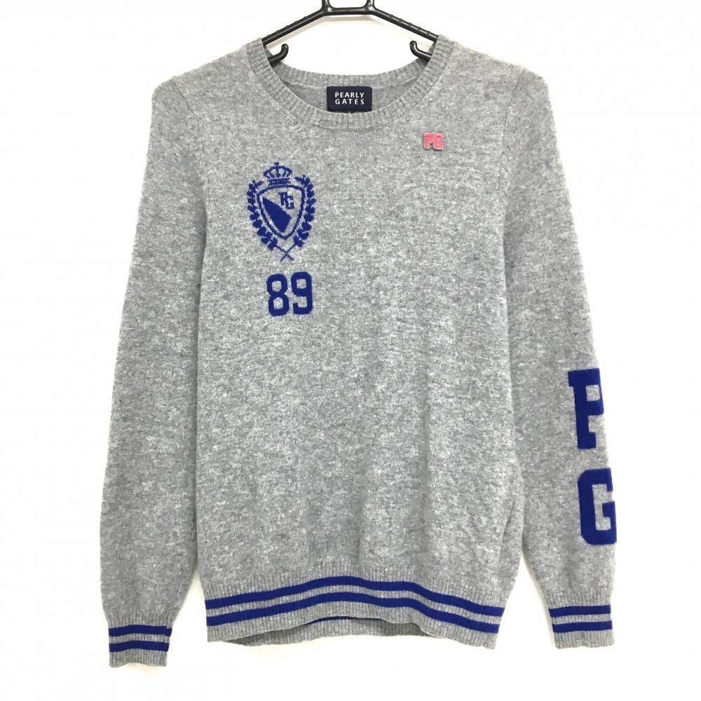 超 パーリーゲイツ セーター グレー カシミヤ 袖口 裾ラインニット レディース 0 S ゴルフウェア PEARLY GATES