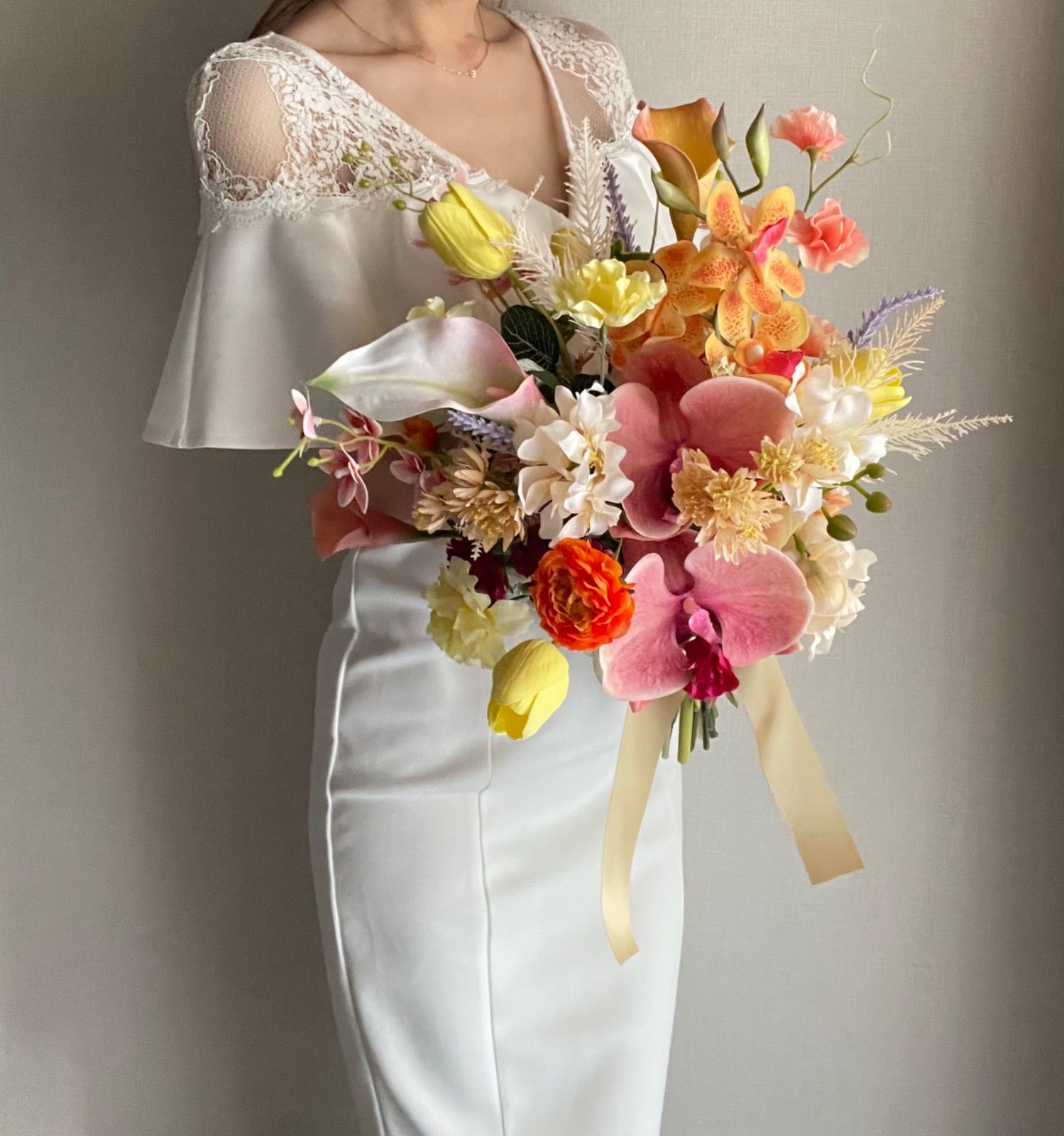 高級造花 アーティフィシャルフラワー ブーケ&ブートニア オレンジ