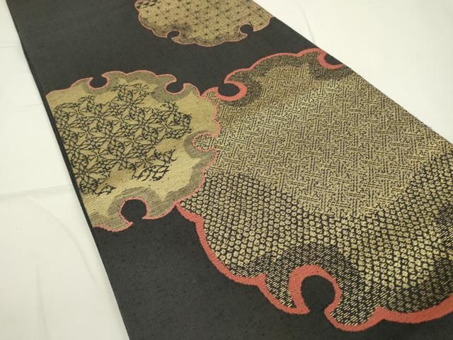 細密織 高級 正絹 六通 袋帯 椿 紫陽花