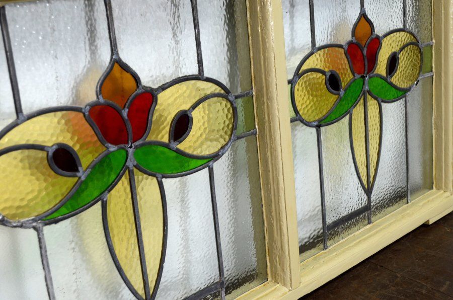 蔵A5380e 建具 イギリスアンティーク ステンドグラス 衝立 窓枠 木製枠 WWW_IBETON_RU