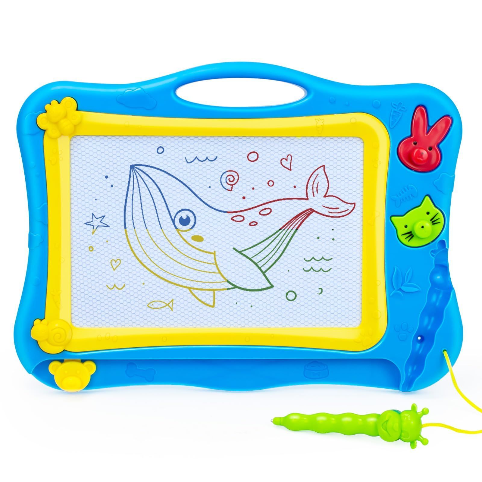 Hymaz お絵かき 子供お絵描き お絵かきボード 大画面 子供向け マグネット 子供おもちゃ イラスト 落書き スタンプ付き 女の子 男の子 誕生日 プレゼント クリスマス (ブルー)