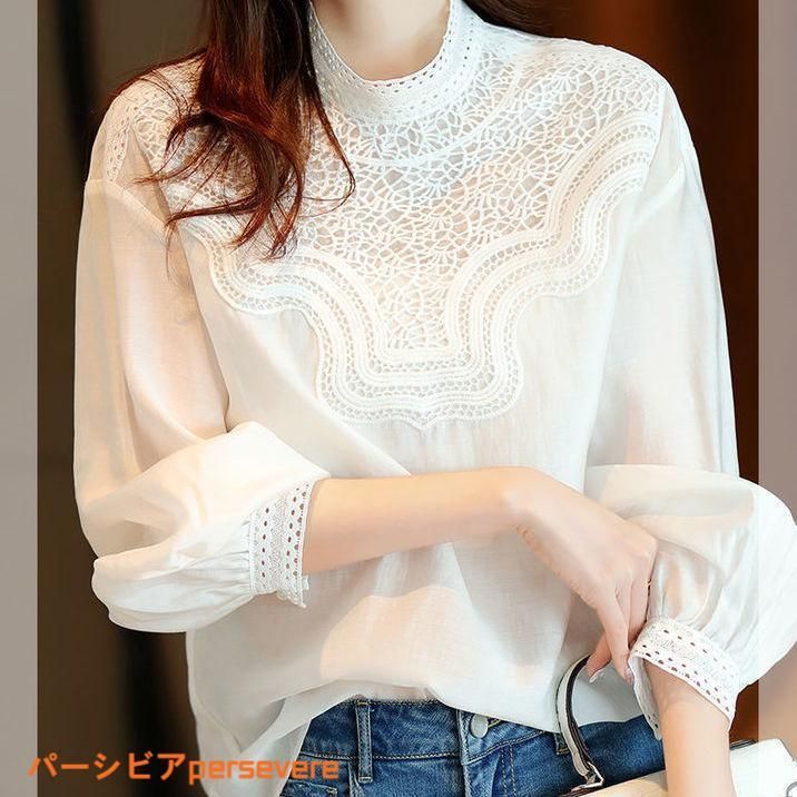 数量限定価格!! ラブリー】OZOC/レースブラウス/長袖シャツ/白 トップス