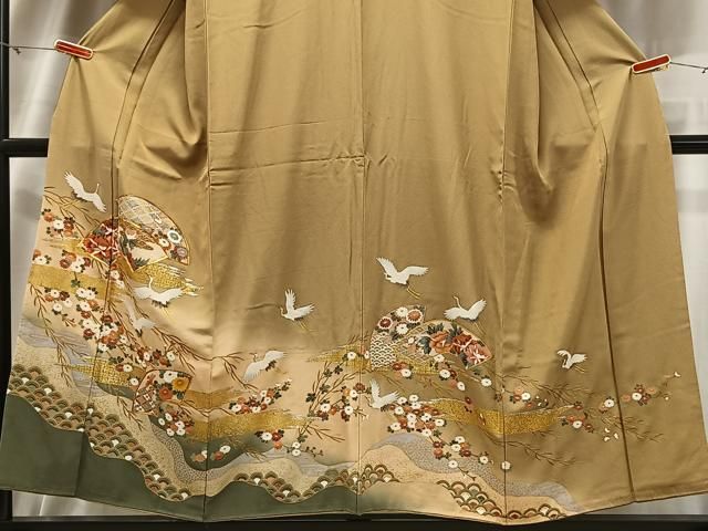 平和屋着物□豪華色留袖 駒刺繍 地紙飛鶴花文 暈