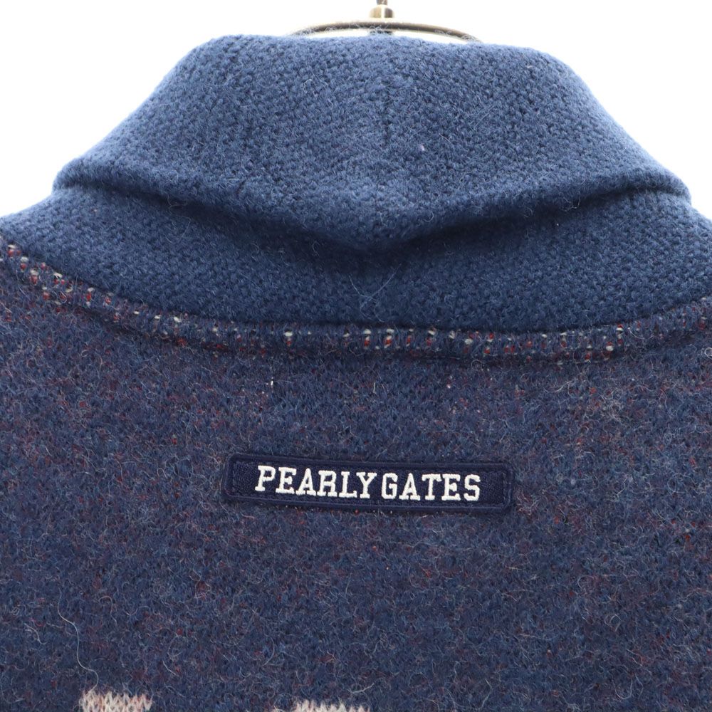 PEARLY GATES - パーリーゲイツ 日本製 ゴルフ ショールカラー ニットジャケット 1 ネイビー PEARLY GATES レディース パーリーゲイツ 日本製 ゴルフ ショールカラー ニットジャケット