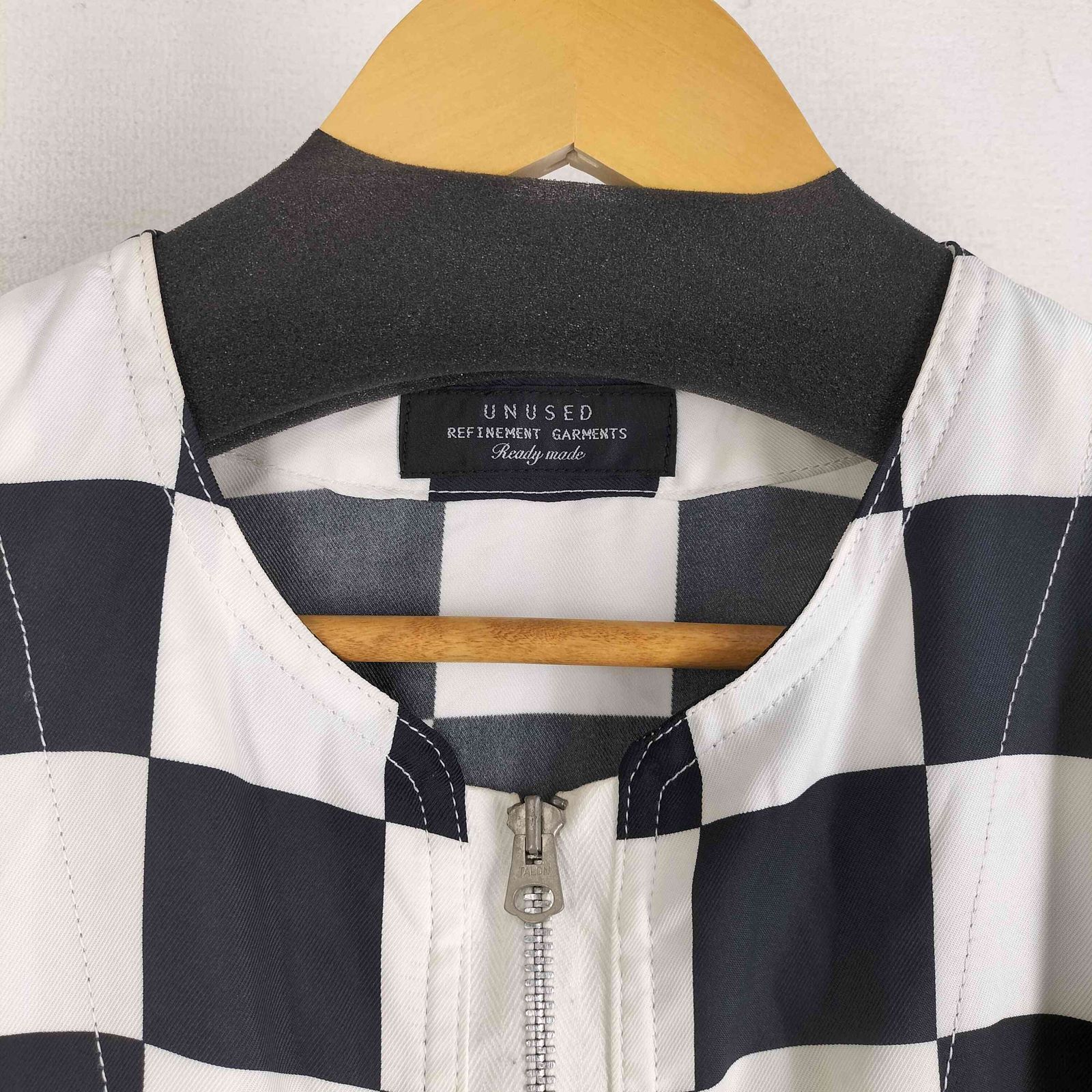 アンユーズド UNUSED 14SS チェッカーフラッグジャケット ノーカラー 
