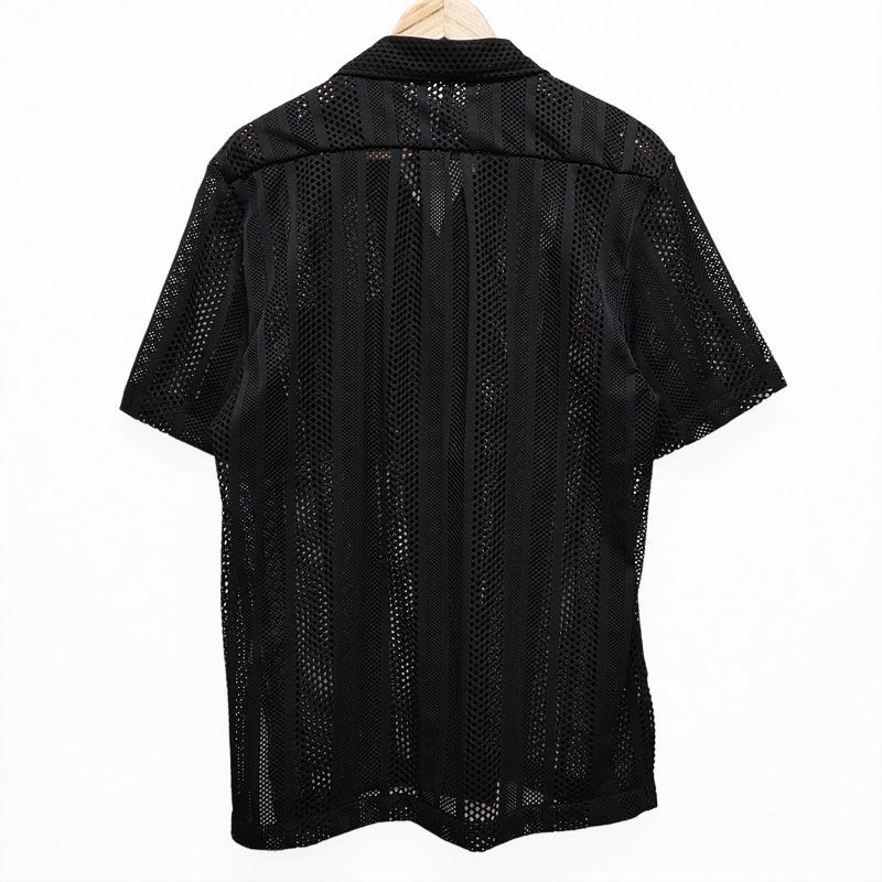 Supreme メッシュ半袖シャツ XL ブラック メッシュ オープンカラーシャツ 半袖 開襟 ストライプ ブラック