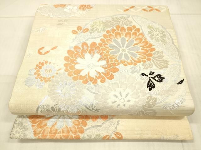 平和屋着物＊夏物 アンティーク 大正ロマン 丸帯 雪輪草花文 金銀糸 正絹 DAAW4508cm