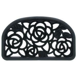 〔8個セット〕 ローズ柄 玄関ラバーマット/泥落としマット 〔S ブラック〕 幅75cm 洗える