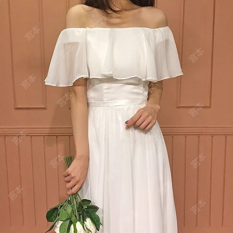 ウェディングドレス ロングドレス スレンダードレス オフショルダー ワンピース 白 シフォン 二次会 結婚式 前撮り ブライダル 花嫁 ウエディングドレス ウェディングドレス ロングドレス スレンダードレス オフショルダー