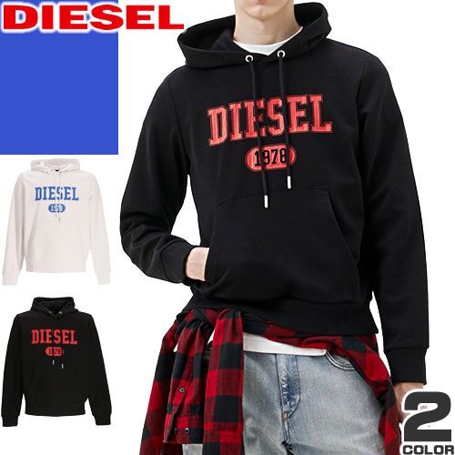 ディーゼル DIESEL パーカー プルオーバーパーカー メンズ ロゴ プリント ブランド 大きいサイズ おしゃれ 黒 白 ブラック ホワイト S-GINN-HOOD-K25 A03826 0HAYT