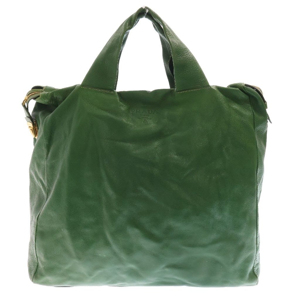 PRADA (プラダ) レザー ストア トートバッグ ハンドバッグ グリーン