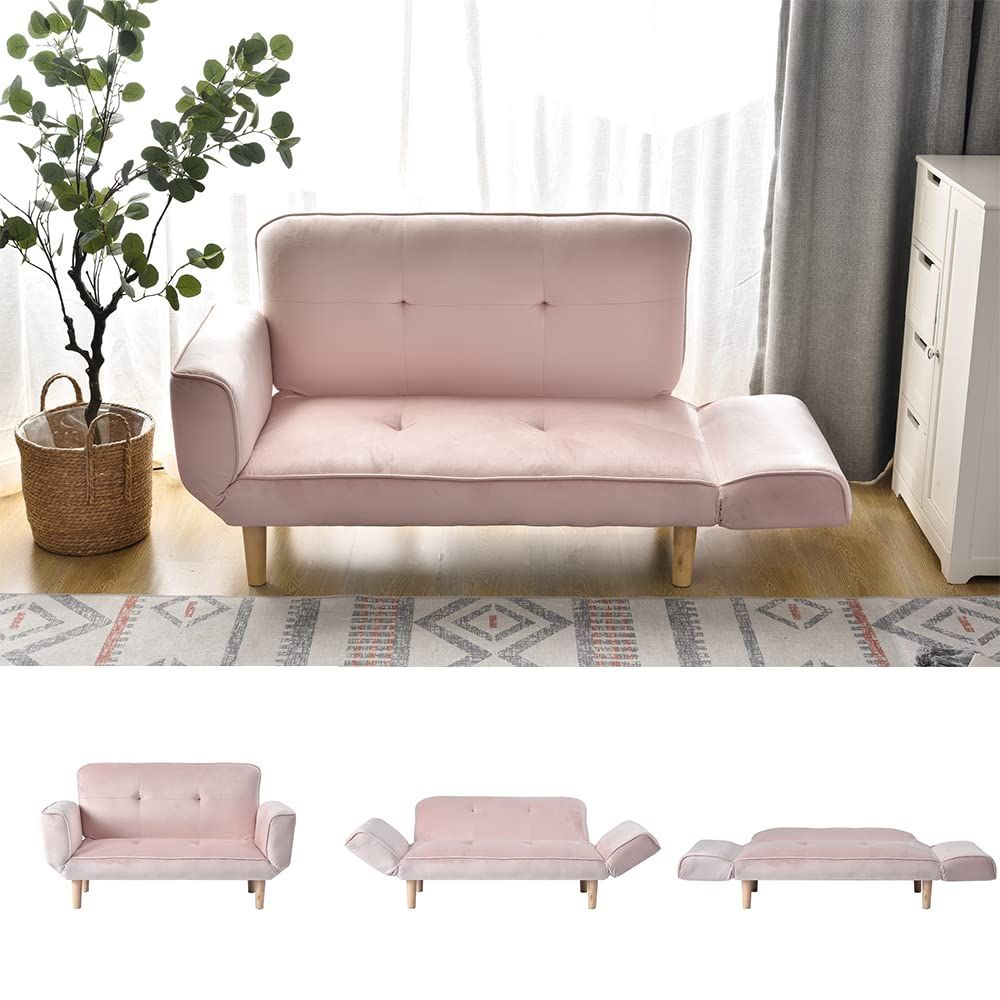 sofa 抱きまくら2個付き ベージュ ベロア ソファーベッド 北欧 背もたれ|アーム5段可動 天然木脚 2人掛け 肘付き コンパクト おしゃれ オーエスジェイ OSJ ソファー 新生活 一人暮らし