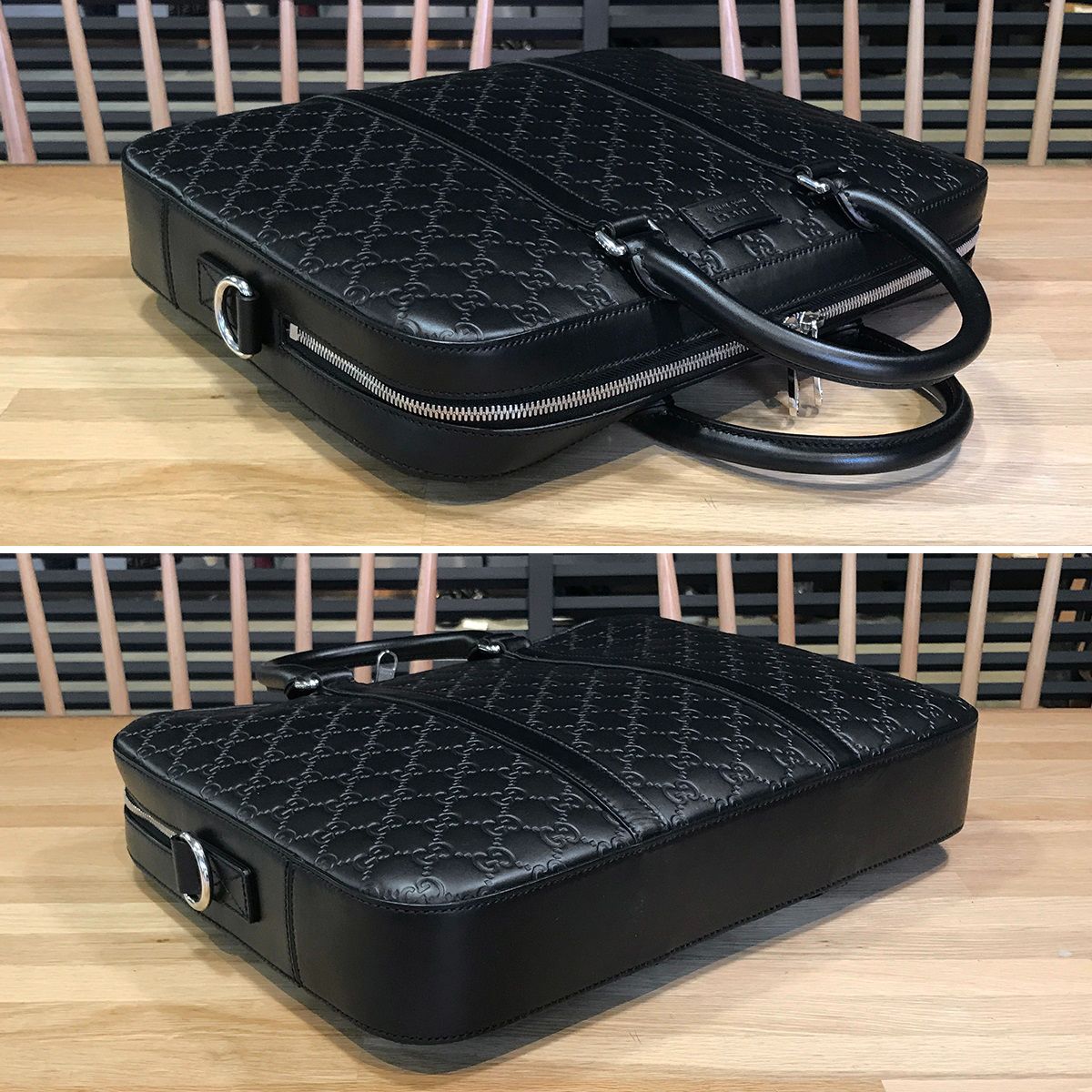 【美品】グッチ ビジネスバッグ ブリーフケース ブラック レザー GG ブラック〕ミディアム ブリーフケース ・ブラック GGスプリーム