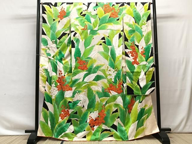 豪華な菊花模様 金彩 金駒刺繍 露草 青海波 白 黒 灰 袷 正絹 振袖 着物 平和屋着物□豪華振袖 駒刺繍 草花文 金彩 正絹 逸品 CAAU3676xi
