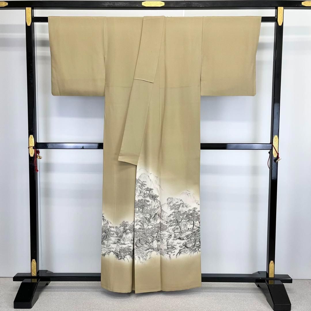 色留袖 染色作家 山岡古都 高砂遊渇山水文 墨書き 梨子色 K-3712