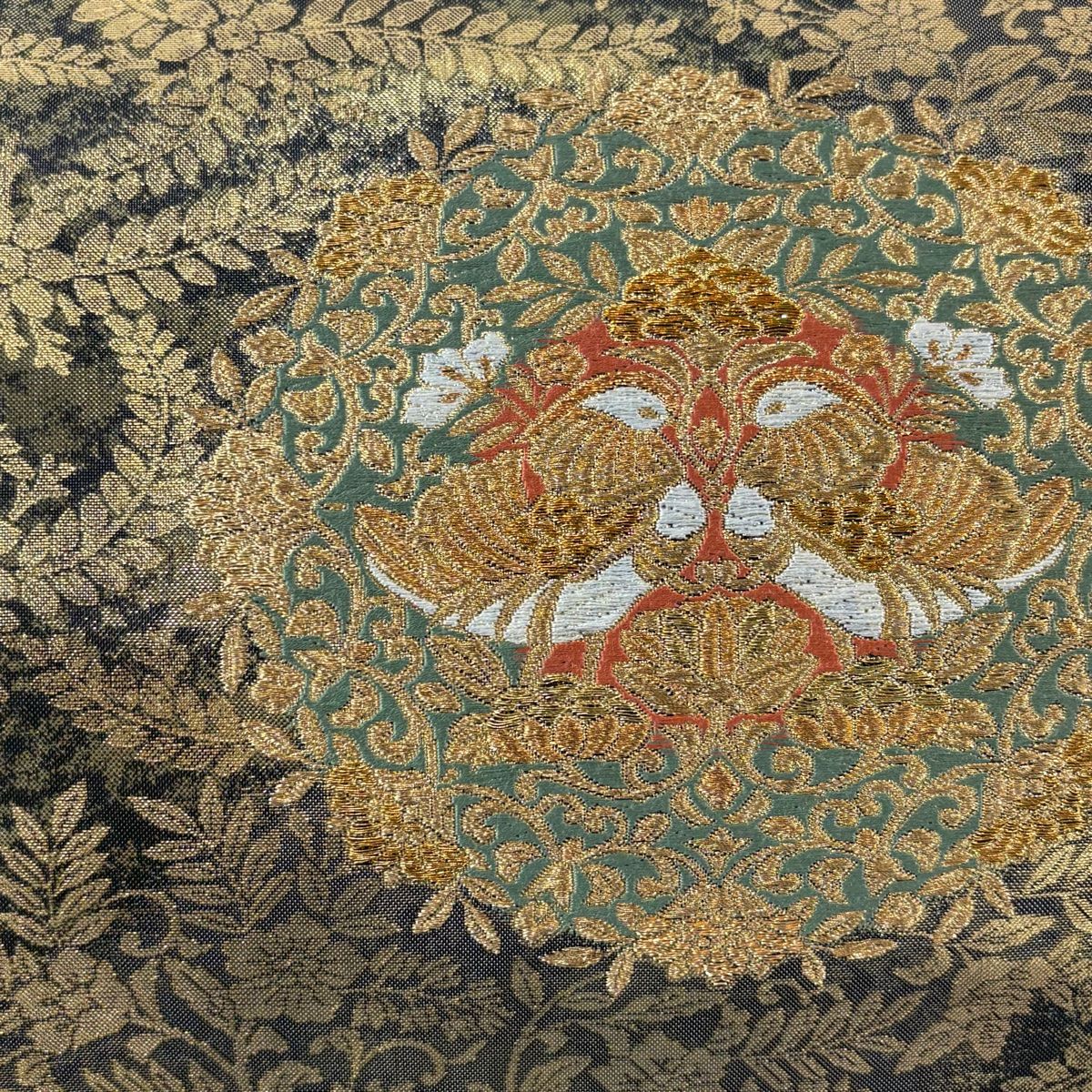 後払いOK。 袋帯 秀品 向かい鳥 華文 金糸 箔 金色 六通 正絹