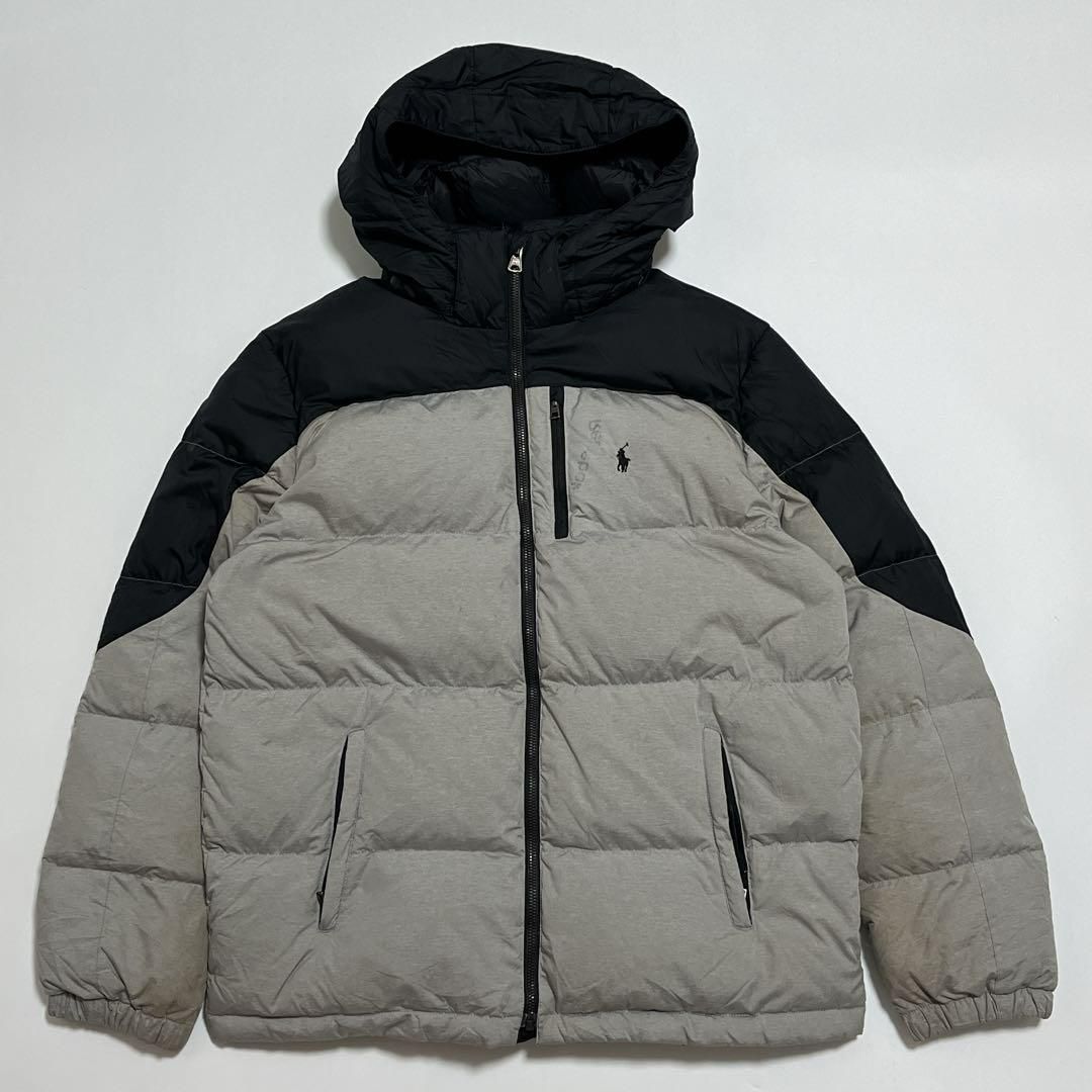ラルフローレン ダウンジャケット L相当 黒グレー ワンポイント 刺繍