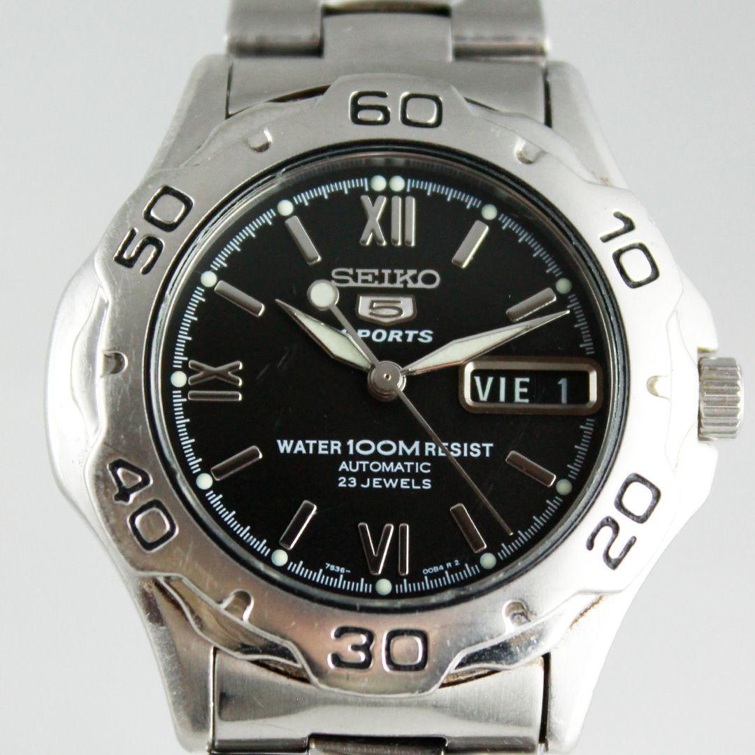 中古 】 SEIKO 5 SPORTS セイコー 7S36-00A0 自動巻き デイデイト