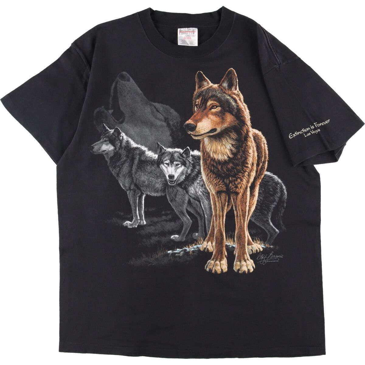 古着 90年代 ONEITA オオカミ柄 アニマルプリントTシャツ USA製 メンズ 