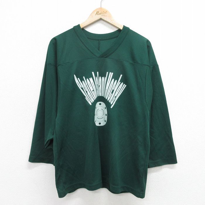 L/古着 長袖 ビンテージ Tシャツ アイスホッケー ジャージ メンズ 00s Staten Vネック メッシュ地 緑 グリーン ユニフォーム ゲームシャツ 