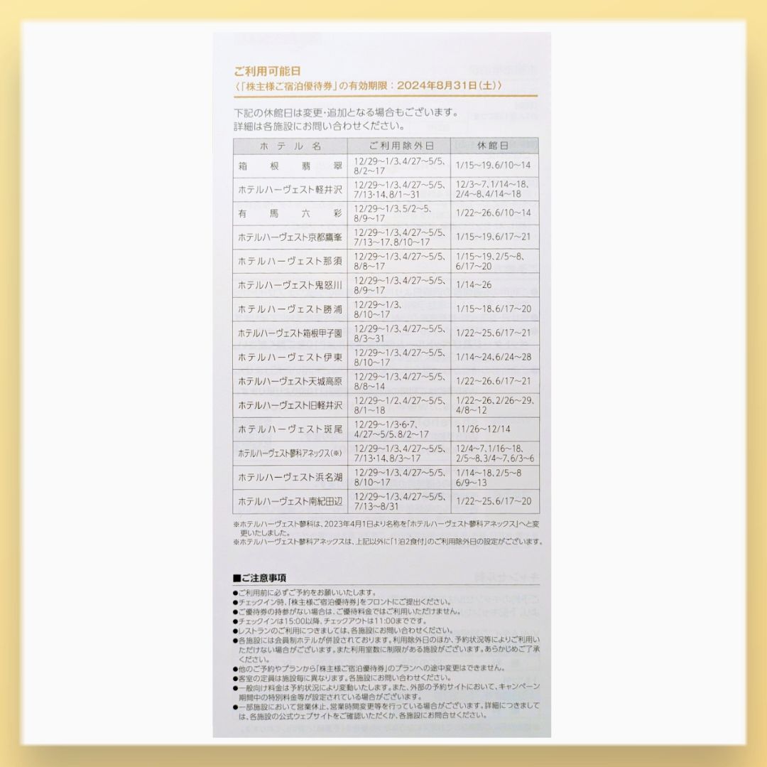 dc東急ハーヴェストクラブ／ホテルハーベスト 東急不動産株主ご宿泊