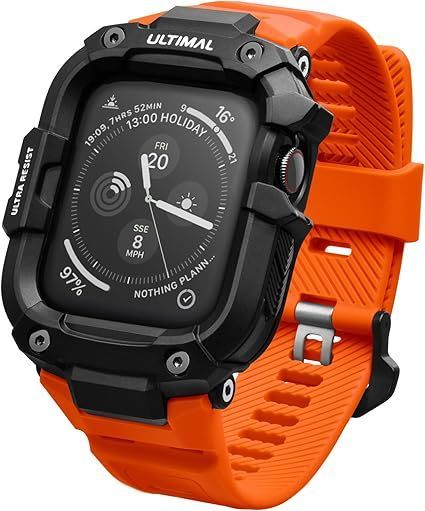 【在庫処分】ULTIMAL コンパチブル Apple Watch カバー ケース 44mm 45mm 49mm アップルウォッチバンド TPU一体型アップルウォッチベルト 全面保護 メンズ 耐衝撃 脱着簡単 滑り止め 耐久性 落下・キズ