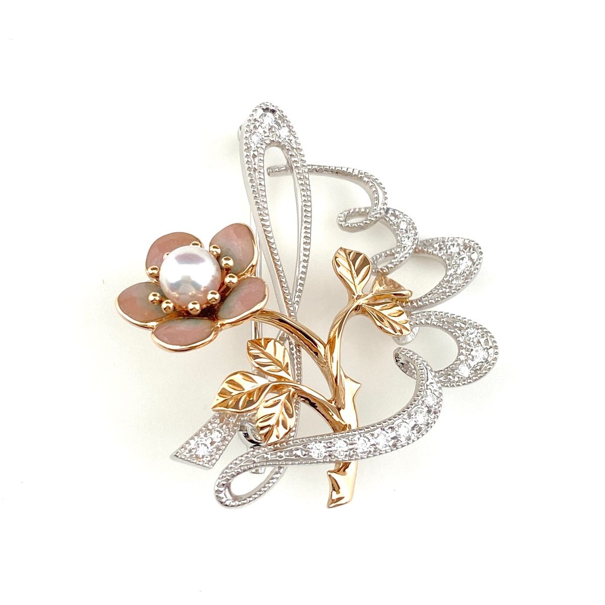 ミキモト MIKIMOTO フラワーモチーフ デザインブローチ パール