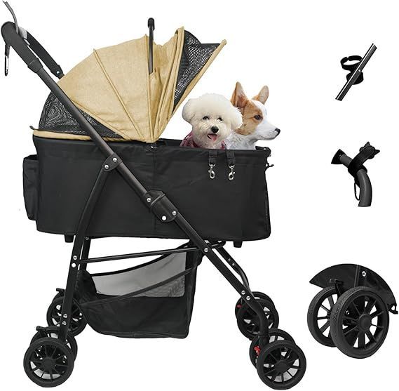 【在庫処分】MILAu0026LOUIS ペットカート 分離型 ペットバギー ワンタッチ折りたたみ 犬 バギー 小型犬 前輪360後輪ブレーキ付 軽量犬用ベビーカー 中型犬 猫 ペットカート 多頭 4輪 取り外し可