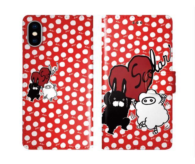 [arrows Be F-04K] iPhone16 ケース スカラー スマホケース 手帳型 iPhone16 Pro ケース アイフォン16 15 14 13 12 11 スマホカバー 全機種対応 手帳 ScoLar ラビルu0026もけ ハートプリント 水玉 ダイ