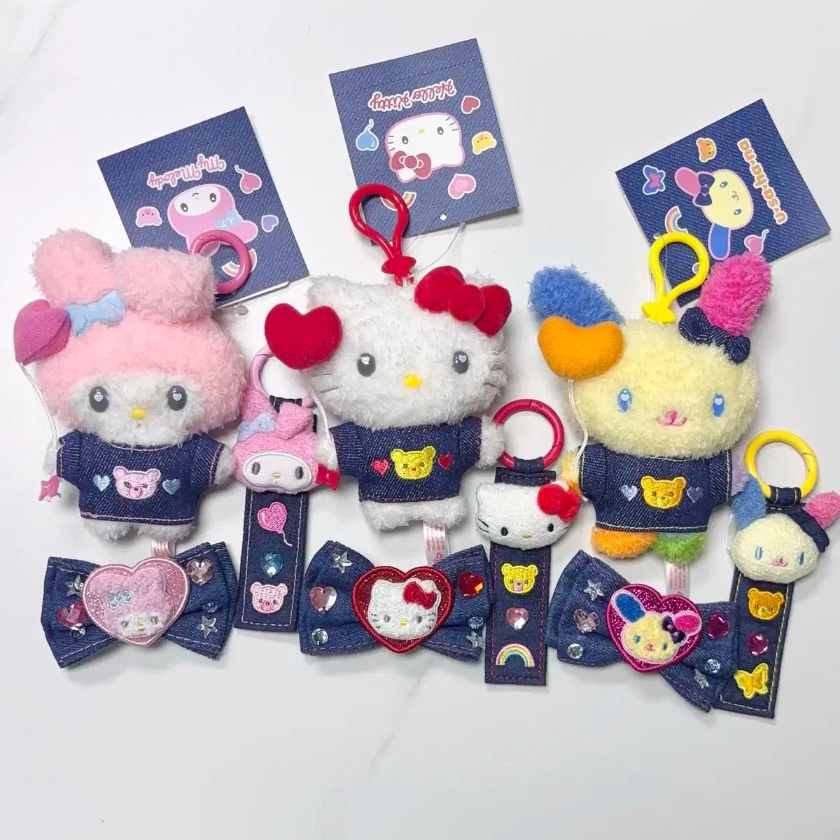 まとめ サンリオ デニムワッペン マスコット キーホルダー ヘアクリップ ハローキティ ウサハナ マイメロディ