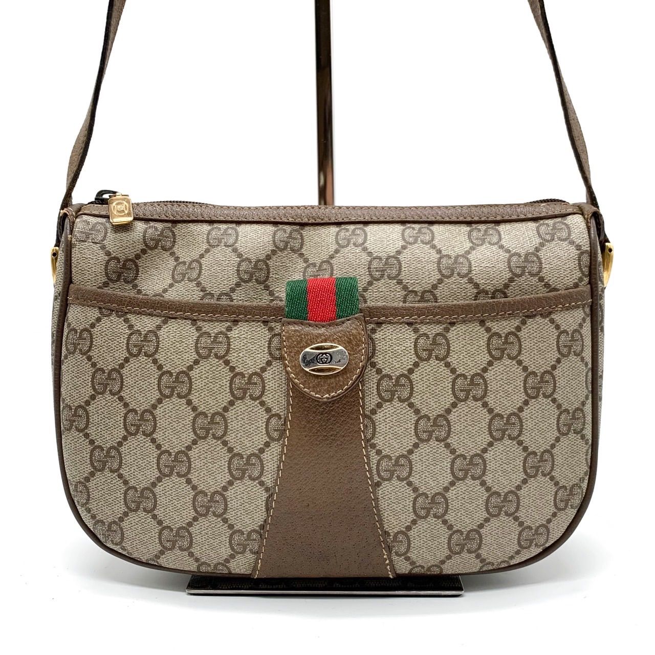 ✨美品✨ OLD GUCCI オールドグッチ ショルダーバッグ トートバッグ インターロッキング シェリーライン GGスプリーム 総柄 ゴールド金具  ロゴ型押し シリアル ビンテージ ヴィンテージ PVCレザー ベージュ 肌色 ブラウン 茶色 - メルカリ