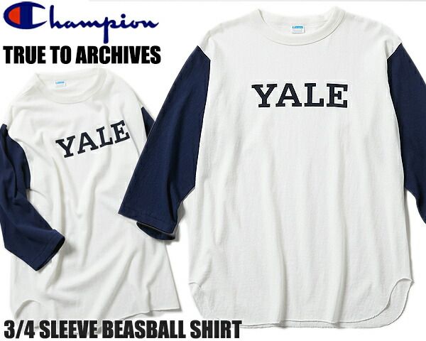 チャンピオン トゥルートゥーアーカイブス V44 3|4スリーブベースボール Tシャツ Champion TRUE TO ARCHIVES 3|4 SLEEVE BEASBALL SHIRT c3-r414 370 YALE