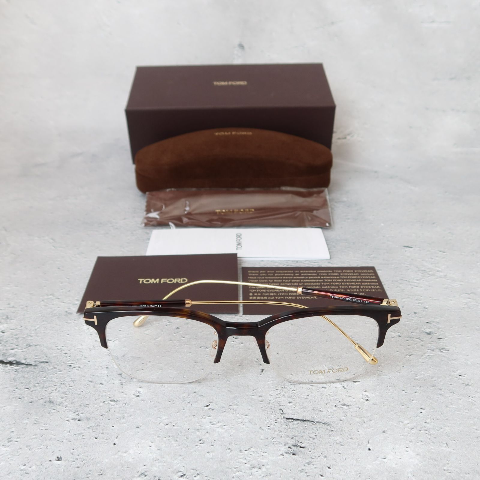 メガネ トムフォード ハーフリム べっ甲柄 ゴールド アジアンフィット