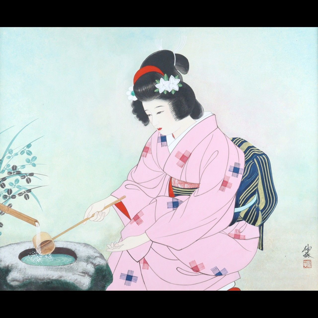 宮下柚葵 筧 肉筆日本画20号 美人画 共シール タトウ箱 唐物 骨董 古美術 楾 R145-T