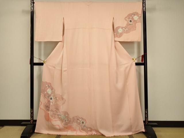 平和屋着物□訪問着 型染め 立波花鳥文 鬼しぼ縮緬 正絹 逸品