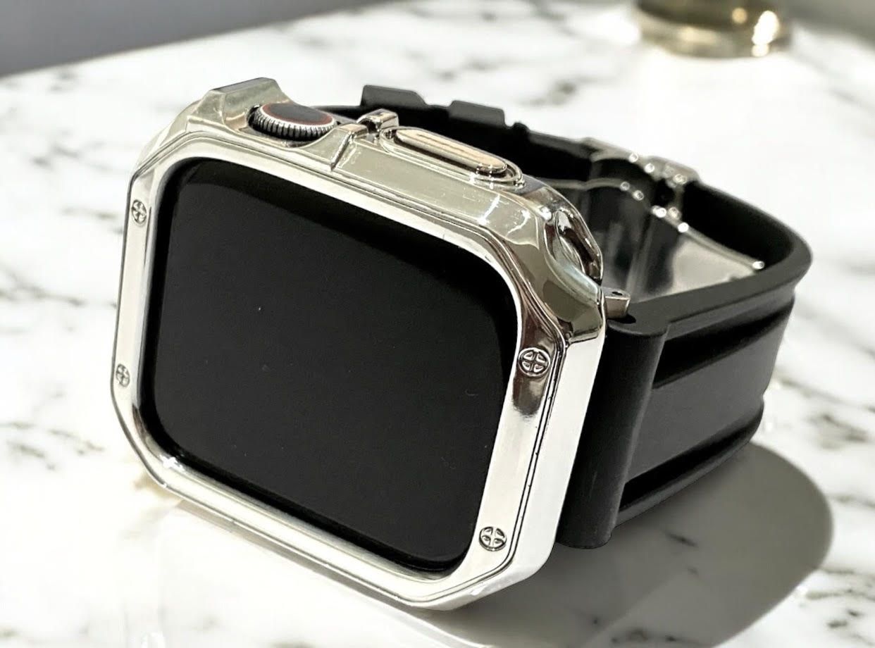 CH1☆Apple Watchバンドラバーベルトカバーステンレスケース CH1☆Apple Watchバンドラバーベルトカバーステンレスケース