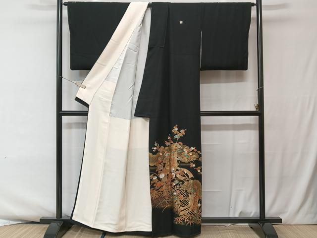 GON様ご確認用正絹黒留袖　作家物　花車文　金彩　② 平和屋着物□豪華黒留袖 作家物 駒刺繍 雪輪草花文 暈し染め