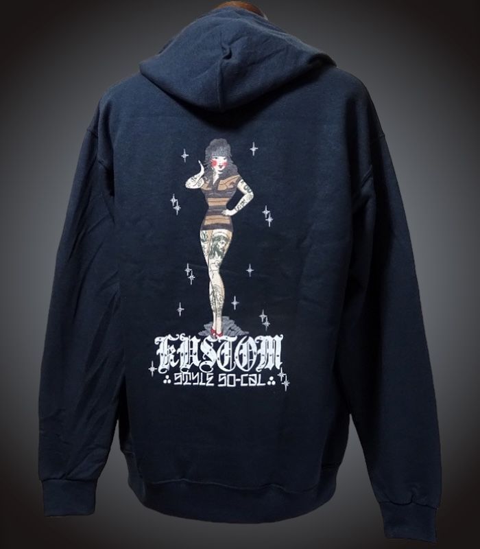 kustomstyle スウェットプルオーバーパーカー 8.0oz 裏起毛 (KSP2423BK) chola pin-up pullover hoodie カラー：ブラック 11，880円(内税)