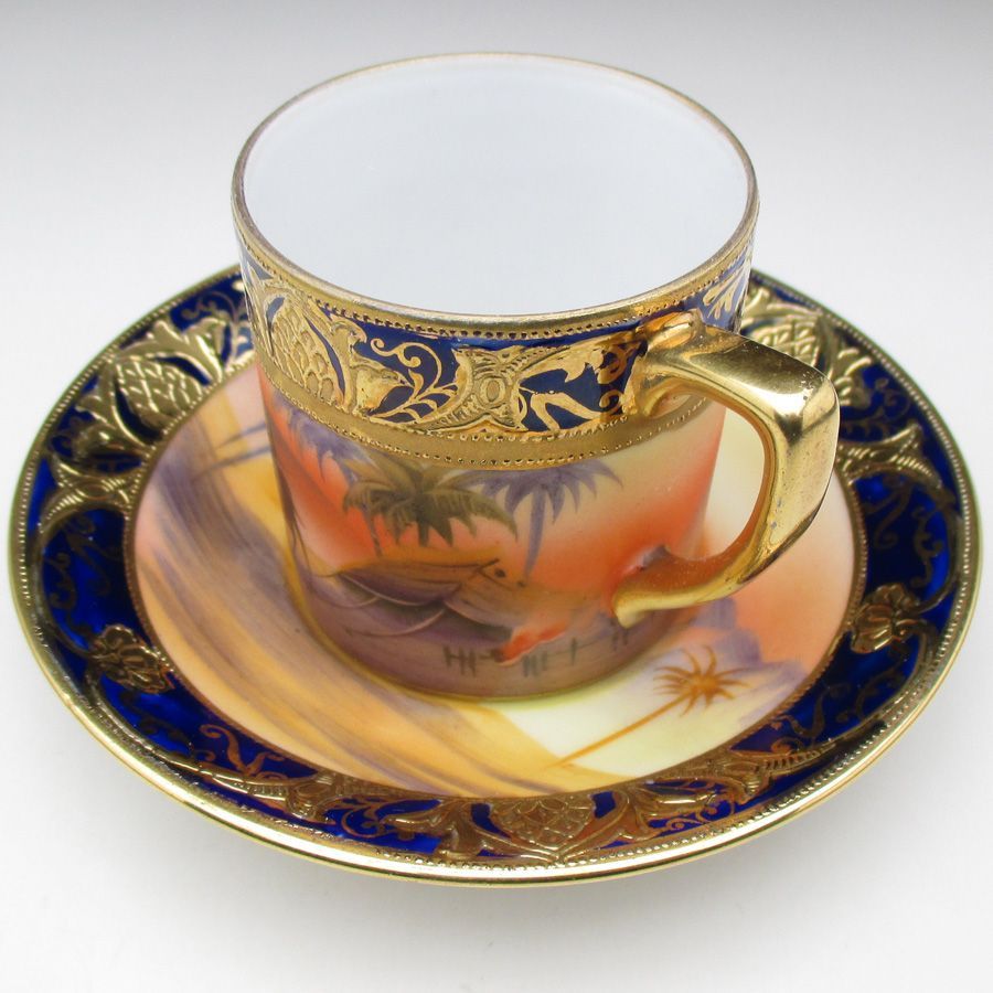 オールドノリタケ コバルト 金彩 ペディスタル カップ ソーサー