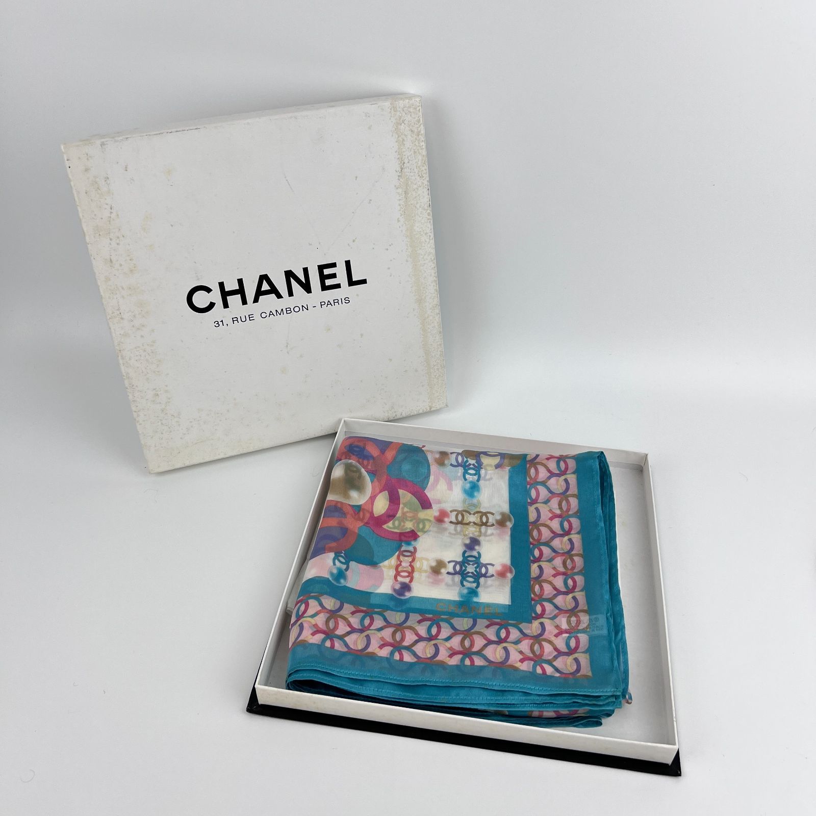 中古】CHANEL シャネル ココマーク スカーフ シルク マルチカラー  