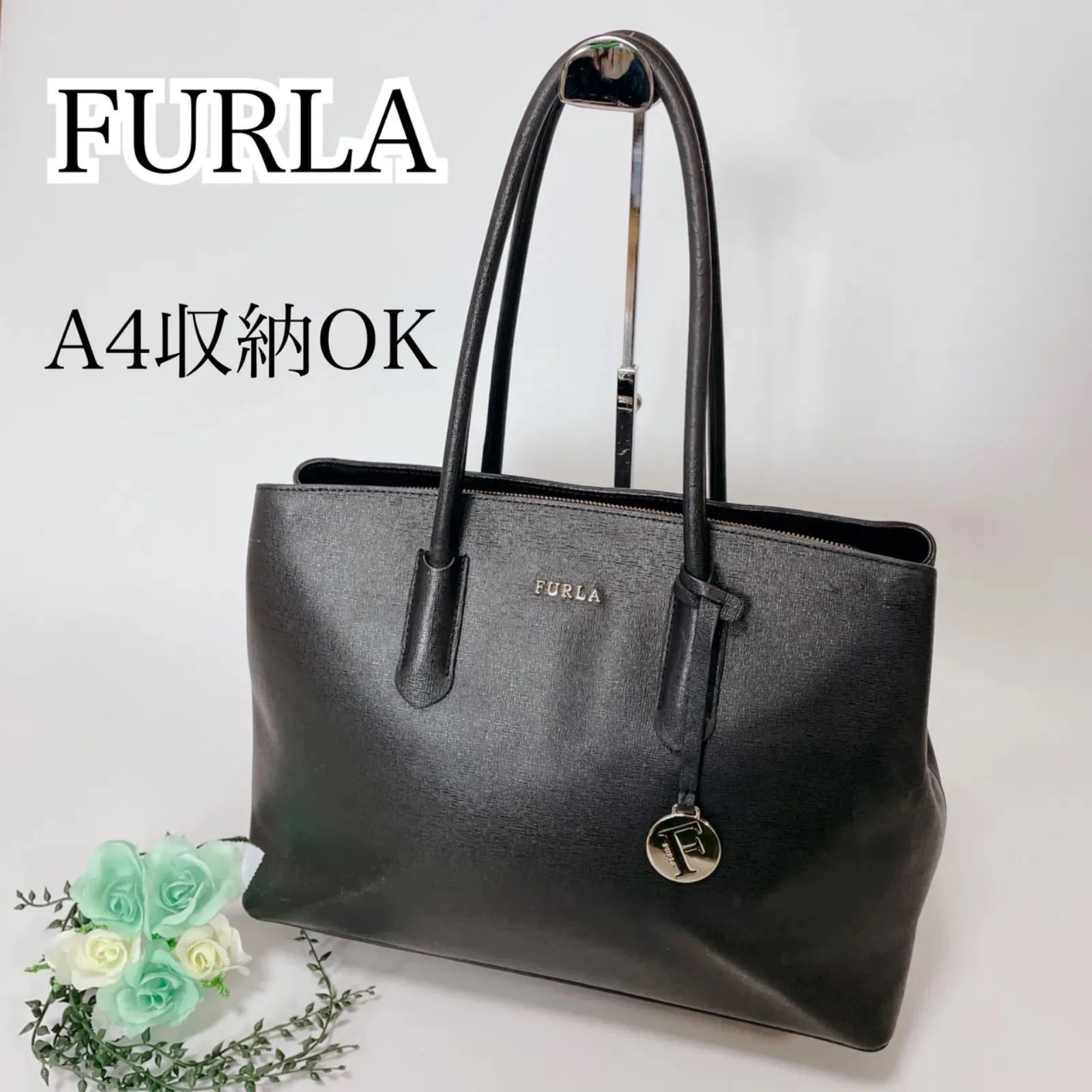 FURLA ブラック トートバッグ A4ファイル収納可能 大容量 - メルカリ