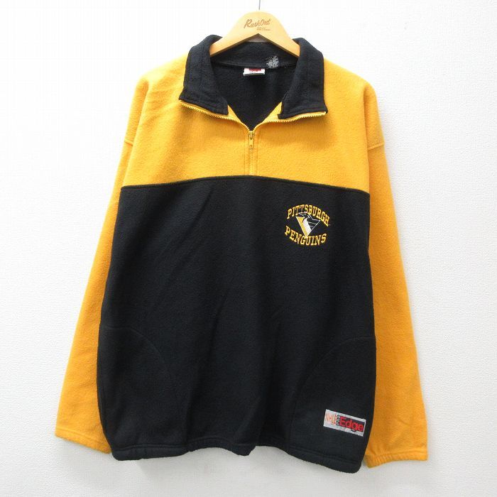XL/古着 長袖 ハーフジップ フリース ジャケット メンズ 00s NHL ピッツバーグペンギンズ ツートンカラー 黒 ブラック アイスホッケー 25ja
