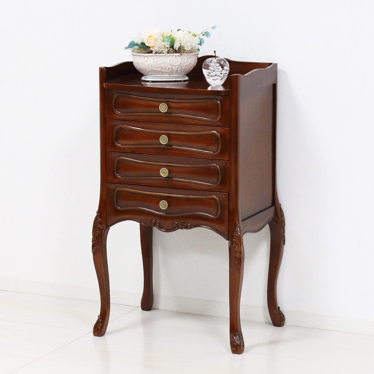 引き出し チェスト 完成品 ヨーロピアン マホガニー サイドチェスト 天然木 4段チェスト ルイ