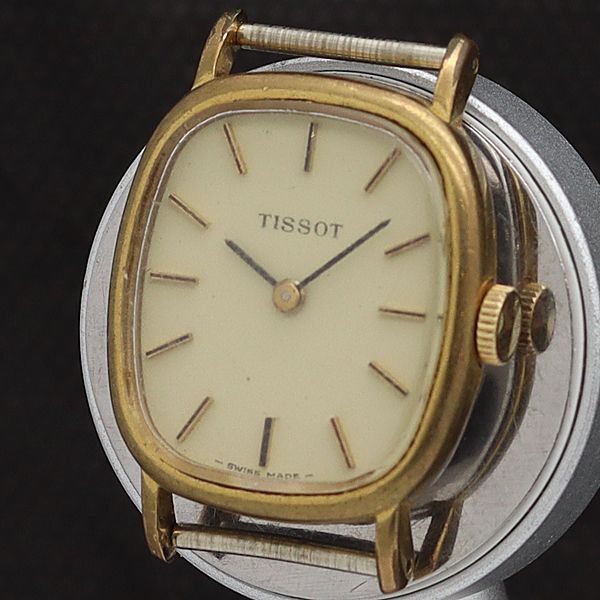 TISSOT スクエア型 手巻き時計 ゴールド 稼動 ティソ 手巻き イエロー文字盤 スクエア ゴールド メンズ