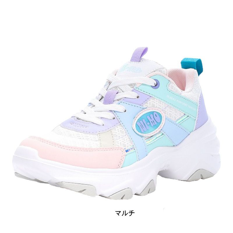 【送料無料，セール】 スニーカー キッズ ジュニア 女の子 厚底 ダットスニーカー おしゃれ カワイイ レースアップ ひも 子供 靴 ローカット ニーモ  NI-MO ムーンスター tmnmj110 マルチ 23.0cm スニーカー