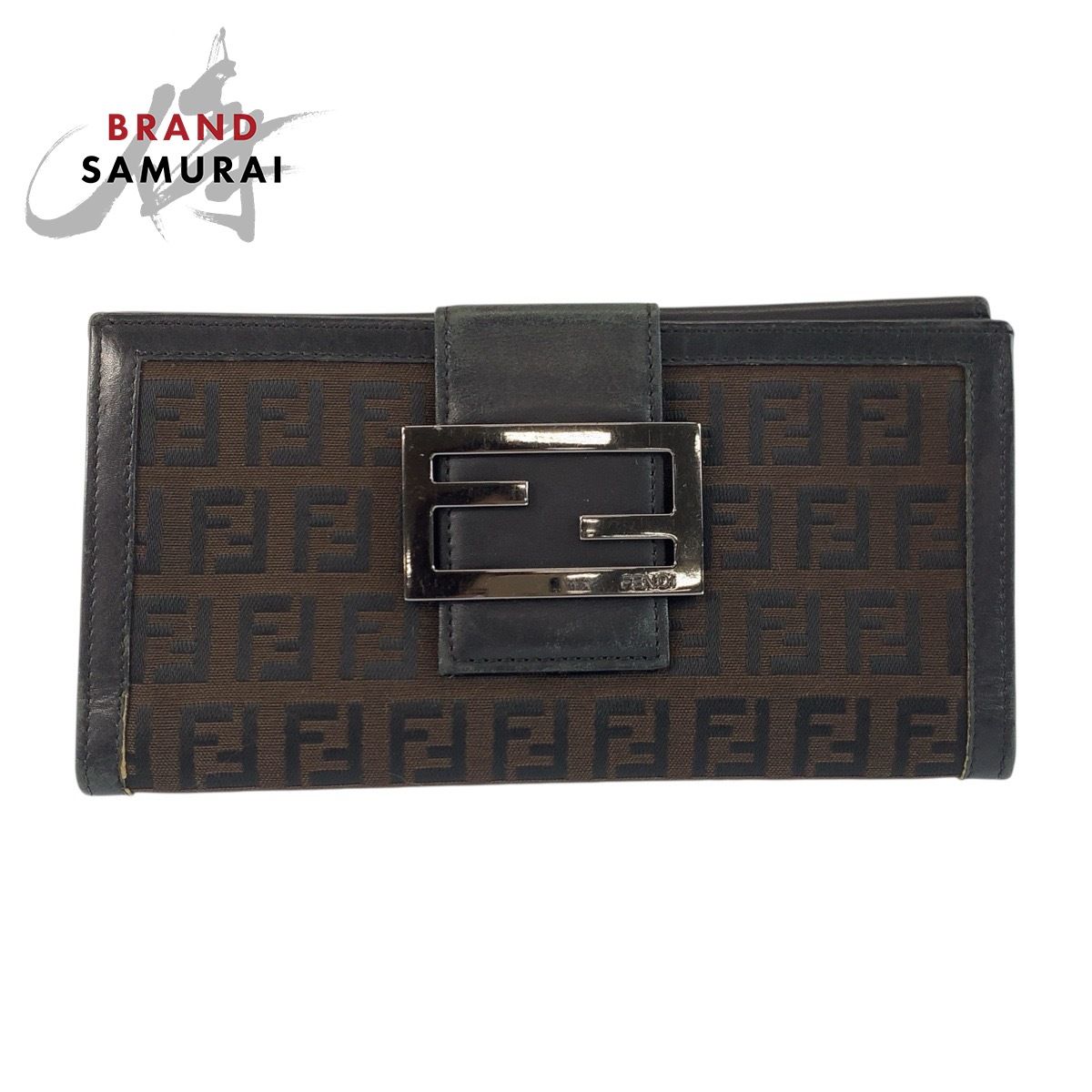 FENDI ズッキーノ 二つ折り財布 キャンバス ブラウン ブラック
