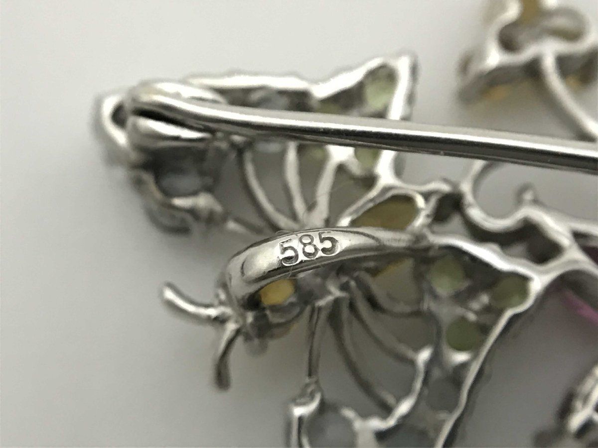 Gemtique Swiss ジュエリー 蝶モチーフ ブローチ 色石 585 5.2g