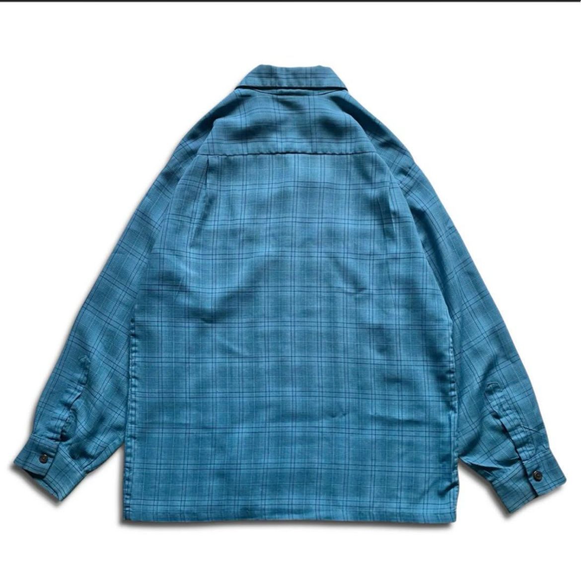 50s vintage WOOL 開襟シャツ　オンブレチェック　オープンカラー 50s vintage WOOL 開襟シャツ オンブレチェック オープンカラー